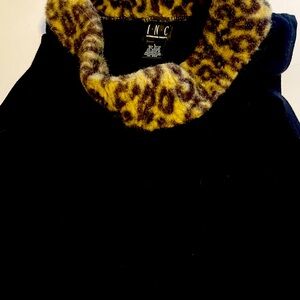 Vintage INC sleeveless sweater top with faux fur cheetah neckline